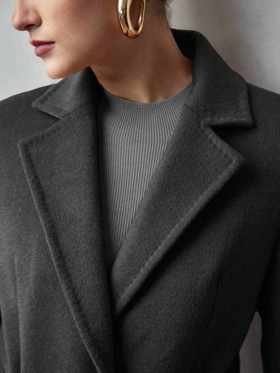 MOTF PREMIUM WOOL LAPEL COLLAR SINGLE BREASTED OVERCOAT - Grey - View 2