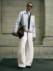 AKNOTIC Business Casual 男士休闲单排扣浅灰色短款衬衫外套，秋冬季，新年魅力 - 藍白色 - 查看 2