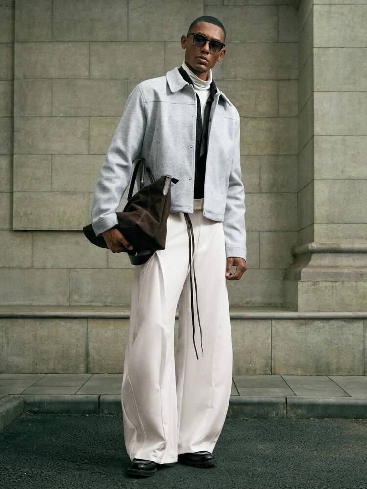 Chaqueta corta casual de un solo abotonadura de color gris claro para hombres, para otoño/invierno, glamour de Año Nuevo