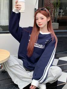 DAZY Women's Thermal-Lined Korean Style English Letter Long Sleeve Sweatshirt, Autumn/Winter