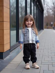 女婴牛仔外套，秋冬新品，浅蓝色牛仔布，复古风格，修身版型，舒适棉质牛仔面料，适合休闲外出、居家休闲、聚会等各种场合，2025秋季新品 - 淺色水洗藍 - 查看 4