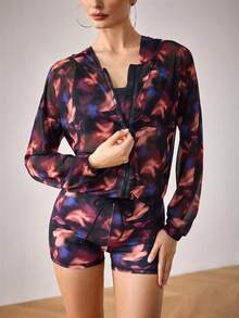 Menodora SHEIN Sport Giacca sportiva casual con chiusura lampo e stampa per donna - Viola - Visualizzare 7