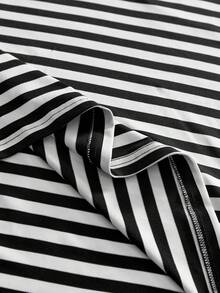 AXEPEAK 男士休闲黑白条纹宽松长袖圆领T恤 - 黑與白 - 查看 5