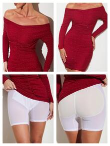 Nuvra Women's Red Long Sleeve Bodycon Double-Layer Shapewear Dress With Lining, Waist Cinching, Butt Lifting, Mini Slimming Dress,New Women's Swimwear ArrivalFor School,Suitable For Holiday, Date, Afternoon Tea, Western, Cruise, Beach, Island, Road Trip, All Seasons, Music Festival, Boho Vacation,Bohemian Vacation, Chill Autumn ,Western Boho ,Elegant Tops For Women - Red Violet - View 9