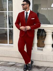 Manfinity Mode 大码男士翻领长袖夹克和裤子商务西装套装