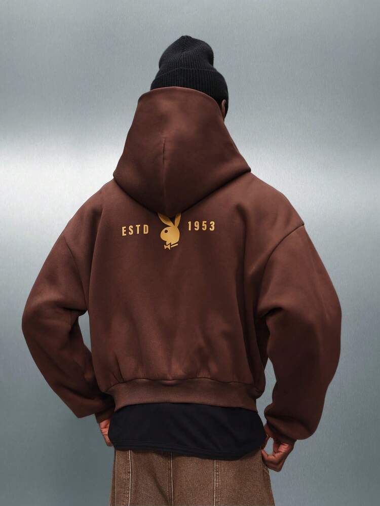 PLAYBOY X SUMWON Zip Through Hooded Sweatshirt With Logo