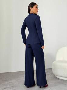 SHEIN PETITE Suitable For Commuting In Autumn And Winter. Black Single-Button Black Suit Jacket + Suit Pants Suit Suit Office Commuting Suit