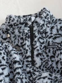 1 件女童拉链羊毛运动衫，立领半拉链套头衫长袖休闲，秋冬 - 灰色 - 查看 5