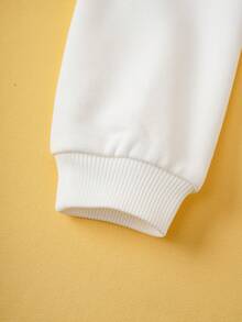 TOM & JERRY X SHEIN 2 件套女婴可爱卡通图案印花圆领长袖运动衫和波尔卡圆点运动裤针织休闲套装