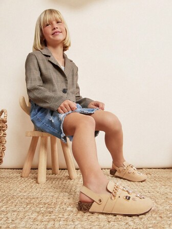 Mini mi Zoccoli  sabbia con accenti dorati, per bambini - comfort tutto il giorno, dal brunch alla libreria