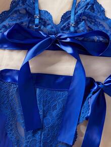 2pcs Lace Patchwork Sexy Lingerie Set For Women - Blue - View 3