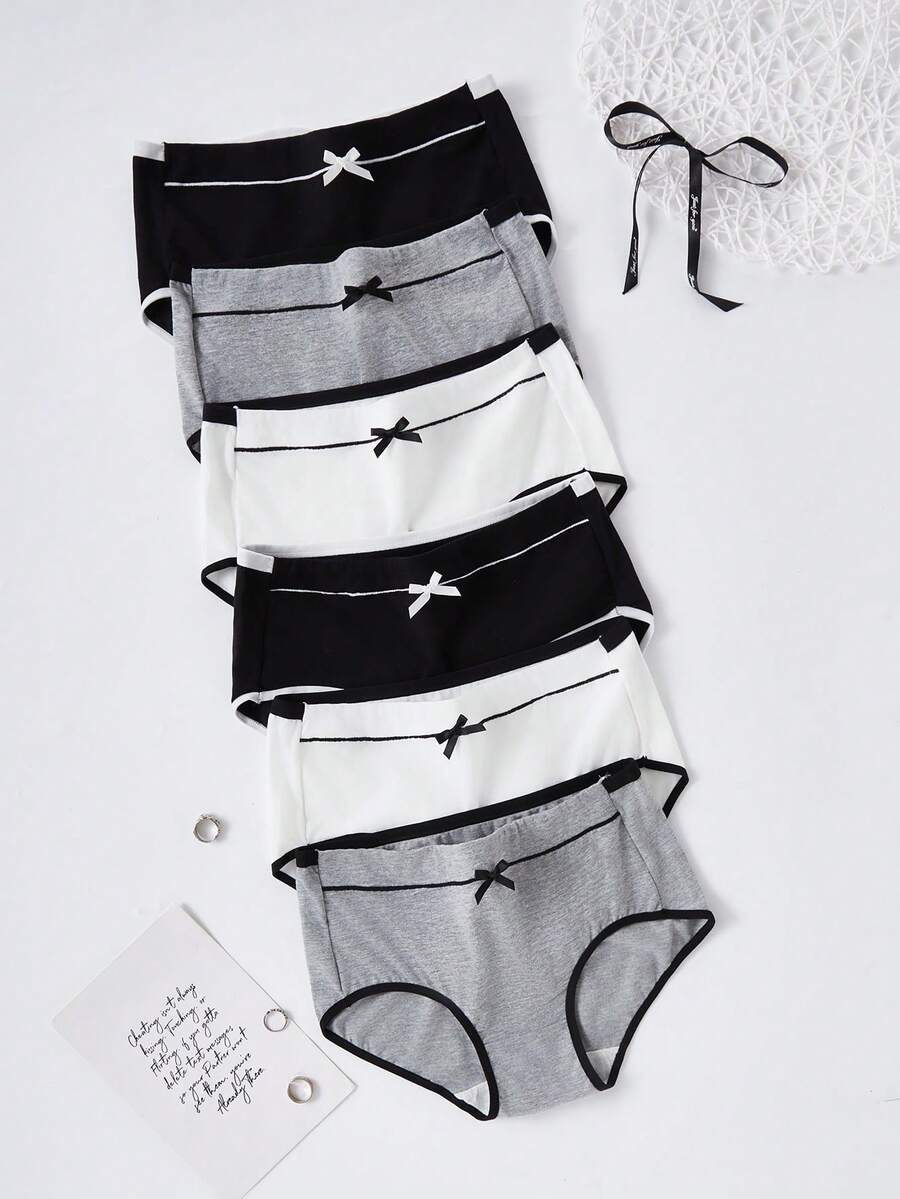 Bragas cómodas con decoración de lazo y control de abdomen de talle medio para adolescentes - Multicolor - Ver 1