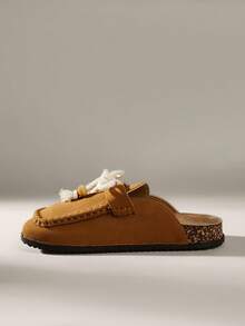 Solecia Women's Round Toe Brogues With Tassels And Full Rhinestones, Double Buckle Strap Flat Comfortable Shoes For Daily, Party, Commute, Fashion Versatile For Christmas - Camel - View 3