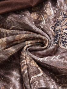 ROMWE J-Fashion 大码千禧复古天鹅绒豹纹挂脖吊带背心，秋冬 - 棕色 - 查看 4