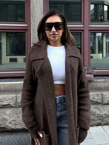 Easura 大码休闲西装领口袋针织开衫 - 咖啡棕 - 查看 5