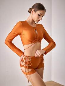 Menodora SHEIN Sport Women's Round Neck Sleeveless Short Hollow-Out Fashionable Top And Shorts, Other Dance Wear For Pole Dance