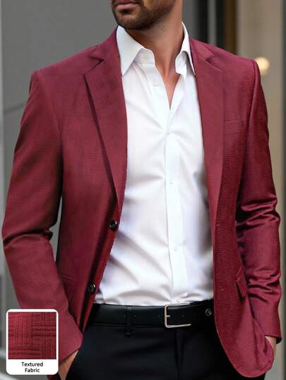 Manfinity Mode 男士商务休闲红色西装外套，适合日常通勤和各种活动，也是送给朋友、男友和丈夫的理想礼物。男士休闲修身酒红色西装外套，男士运动西装外套，红色男士正装西装，红色圣诞西装外套。