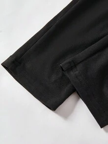 SHEIN 少女运动套装，秋冬新款，杏色数码印花卫衣配黑色蝴蝶结，黑色修身裤配白色蝴蝶结装饰，舒适合身 - 杏色 - 查看 5