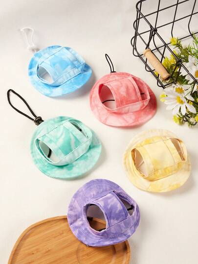 PETSIN 1pc Solid Color Casual Minimalist Dopamine Pet Sun Hat, UV Resistant Camping Dog Denim Cotton Bucket Hat