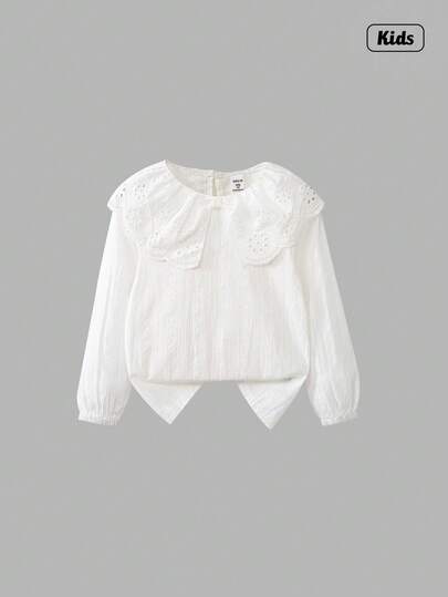 Sweetra 1 件女童休闲简约时尚法式纯色翻领长袖常规衬衫