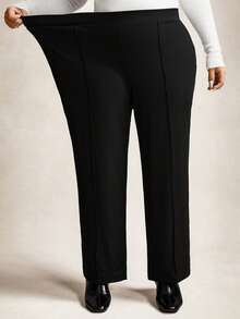 Zelara 大码女式纯色褶皱裤，黑色宽松阔腿裤，曲线款，波西米亚风度假风大码休闲百搭纯色裤，大码女式秋冬返校休闲居家瑜伽舒适户外纯黑色针织弹力高腰阔腿裤 - 黑色 - 查看 7