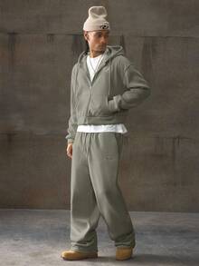 AXEPEAK Men's Zip Front Pocket Drawstring Hoodie And Sweatpants Casual Tracksuit Set - Light Grey - View 3