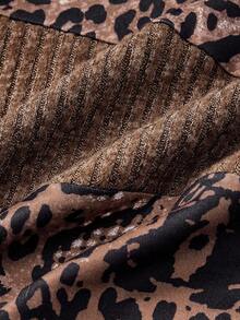 ROMWE Grunge Punk 交叉罗纹纹理蛇皮印花拼接修身背心 - 咖啡棕 - 查看 4