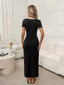 Easowa 女士白色 V 领侧缝修身长裙