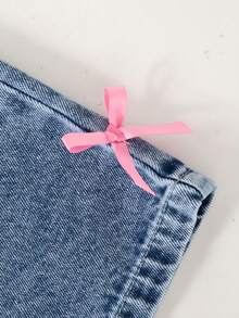 SHEIN 女童幼儿夏季新款拼布领蝴蝶印花T恤和直筒松紧腰牛仔裤休闲套装百搭甜美 - 彩色 - 查看 8