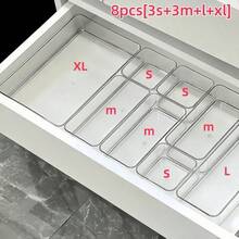 6/7 Piezas Cajas organizadoras de cajón transparentes, Cajas de almacenamiento de cosméticos, Organizadores divisores de escritorio para maquillaje, útiles de oficina y almacenamiento de artículos varios, Artículos de verano para organización de almacenamiento, Regalo para mujeres - Transparente - Ver 13