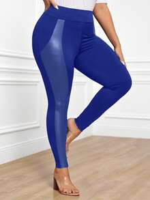 EMERY ROSE Leggings de parchwork tejido de talla grande para mujer, ropa de otoño - Azul - Ver 3