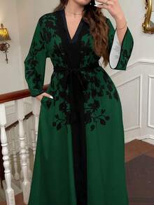 Firerie Große Größen Damen Grafik Farbblock Valentinstag schwarzer Gürtel mit Seitentaschen