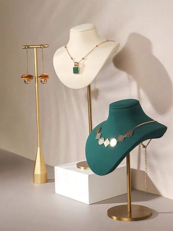 1pc Metal Necklace Display Stand Adjustable Bust Form Jewelry Showcase Countertop Velvet Base Retail Store Decor Modern Ornament Heavy Duty Exhibition