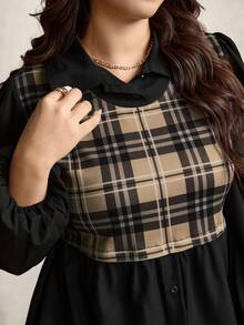 Zelara Plus Size Women Leopard Print Casual Long Sleeve Elegant For Women Top Holiday Thanksgiving Women New Years Women Christmas Women's Women's Vintage-Style Khaki Plaid Blouse, Fashionable Khaki Blouse, Christmas Top, Party Shirt, Holiday Women's Top, Commuter Blouse Christmas Blouse Winter - Multicolor - View 3