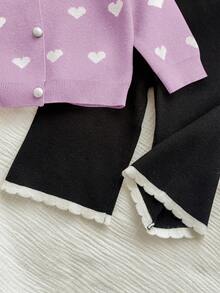 SHEIN 女婴休闲爱心图案毛衣套装