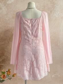 Soleia Große Größen Romantisches Blumen A-Linien Minikleid mit Glockenärmeln für Damen, Frühling/Sommer - Pink - Übersicht 2