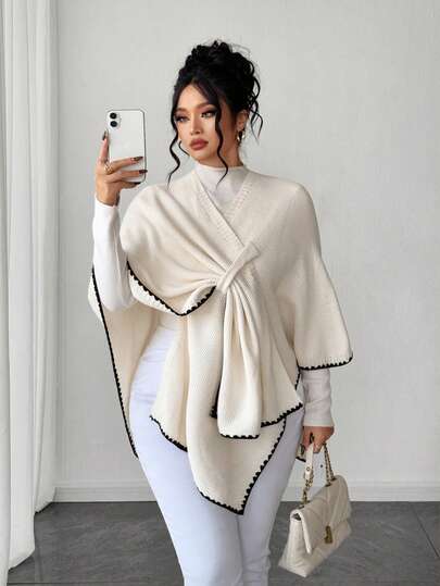 Elenzga Poncho de suéter holgado y elegante de moda para mujer, adecuado para ropa de abrigo de otoño/invierno