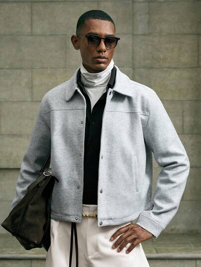 AKNOTIC Business Casual Herren Lässig Einreiher Leicht Graue Crop Shacket, Herbst/Winter, Neujahr Glamour