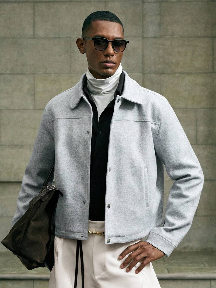 Chaqueta corta casual de un solo abotonadura de color gris claro para hombres, para otoño/invierno, glamour de Año Nuevo