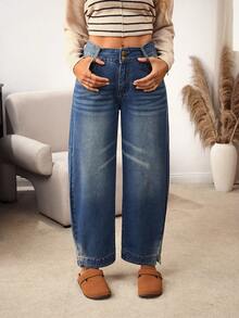 EMERY ROSE Women's Casual Washed Flared Leg Jeans - Blue - View 5