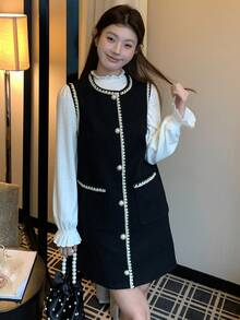 DAZY 韩版女士宽松无袖优雅中长连衣裙 - 黑色 - 查看 5