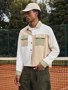 SWAVVY Áo sơ mi dài tay vải nhung kẻ vá cỡ tiêu chuẩn dành cho nam, Thu/Đông - trắng - Xem 4