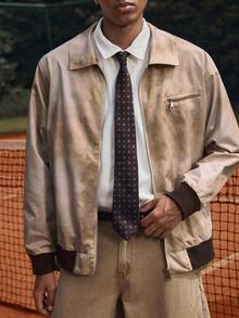 SWAVVY Áo khoác nam tay dài cổ khóa kéo viền tương phản thường ngày, thu/đông - Màu be - Xem 5