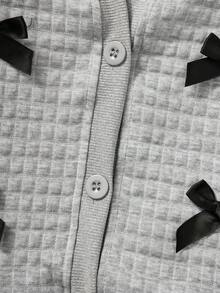 2pcs/Set Girls' Valentine's Day Pink Bow White Jacket And Pink Pleated Skirt - Multicolor - View 3