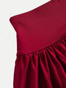 SHEIN Girlism 青少年女孩休闲装、运动装、学校装、返校装、红色内裤搭配荷叶边下摆溜冰裙，春夏 - 紅色 - 查看 6