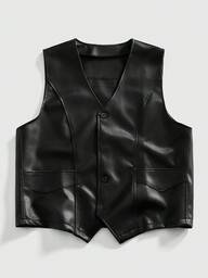 Street Life Men's Solid Color Minimalist Sleeveless Casual Street Leather Vest