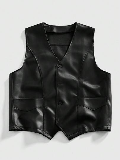 Street Life Men's Solid Color Minimalist Sleeveless Casual Street Leather Vest