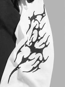 ROMWE MEN Goth 青少年男孩骷髅印花圆领长袖休闲T恤 - 黑色 - 查看 3