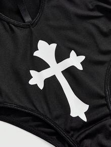 ROMWE Gothic Cross Hollow Sexy Jumpsuit For Halloween Cosplay