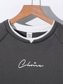 SHEIN Tween Boy Casual 2 In 1 Sweatshirt And Sweatpants Set - Dark Grey - View 3